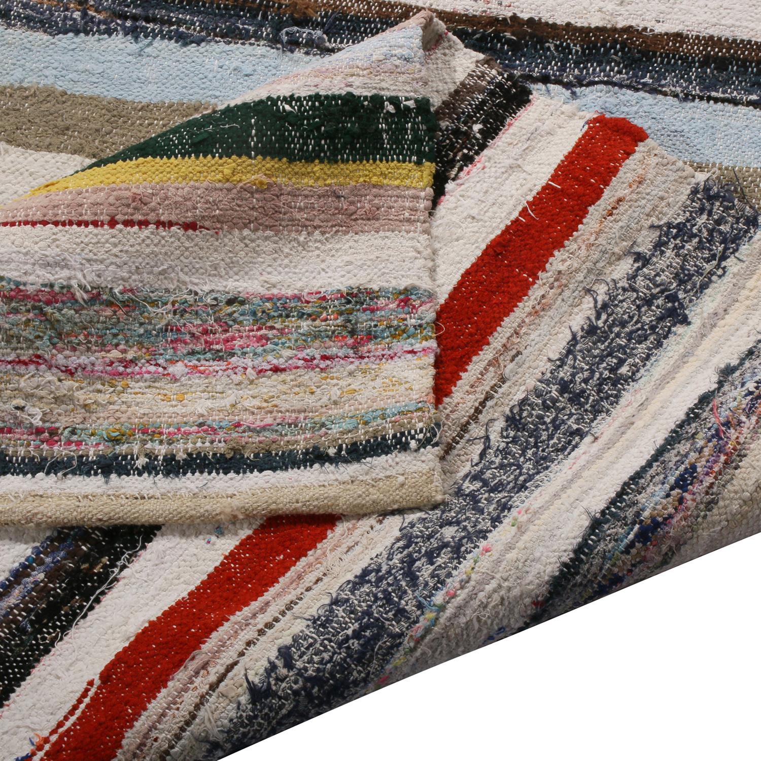 Hand-Knotted Vintage Striped Beige Brown and Multi-Color Wool Kilim Rug by Rug & kilim For Sale