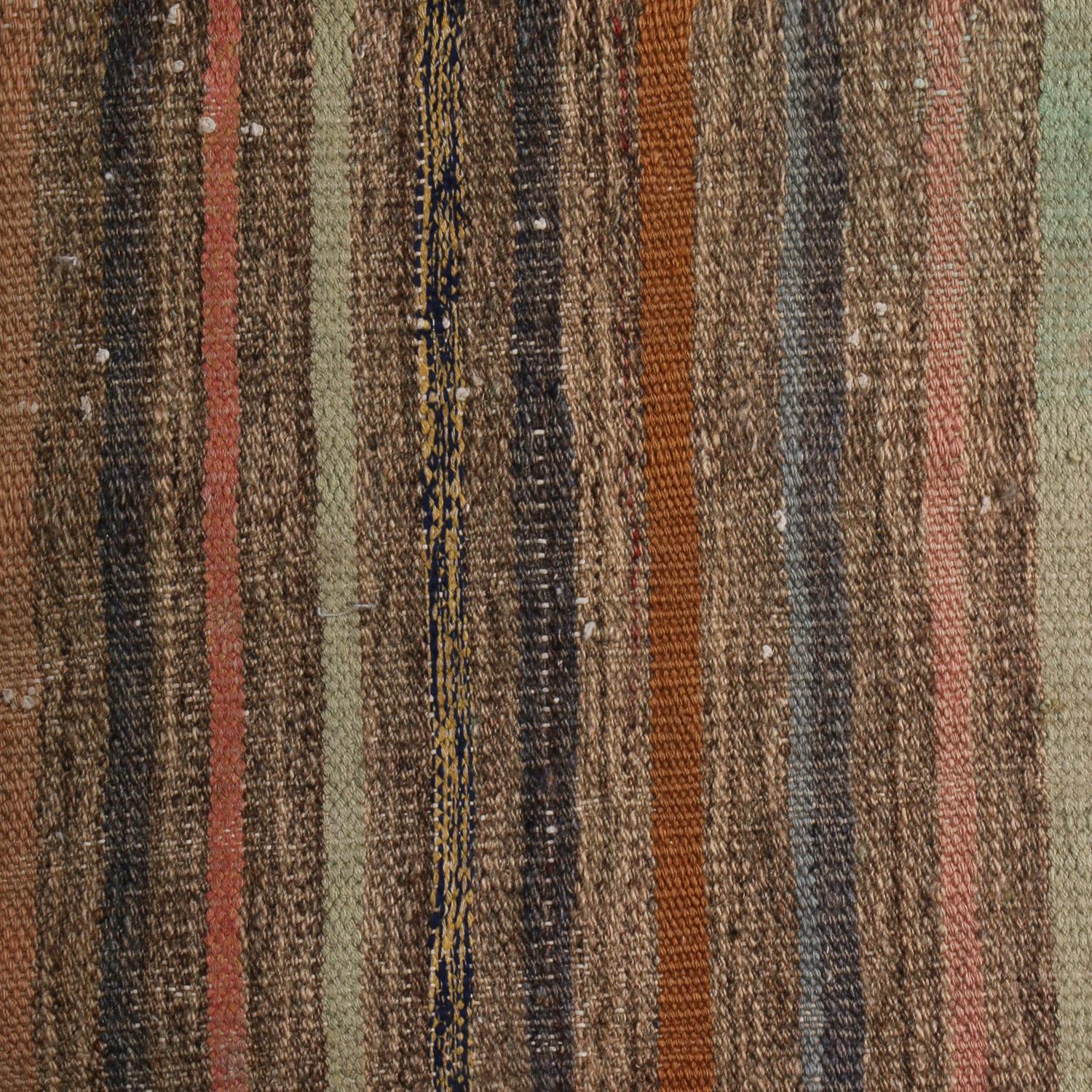 Vintage Striped Beige Brown and Multi-Color Wool Kilim Rug by Rug & Kilim In Good Condition For Sale In Long Island City, NY