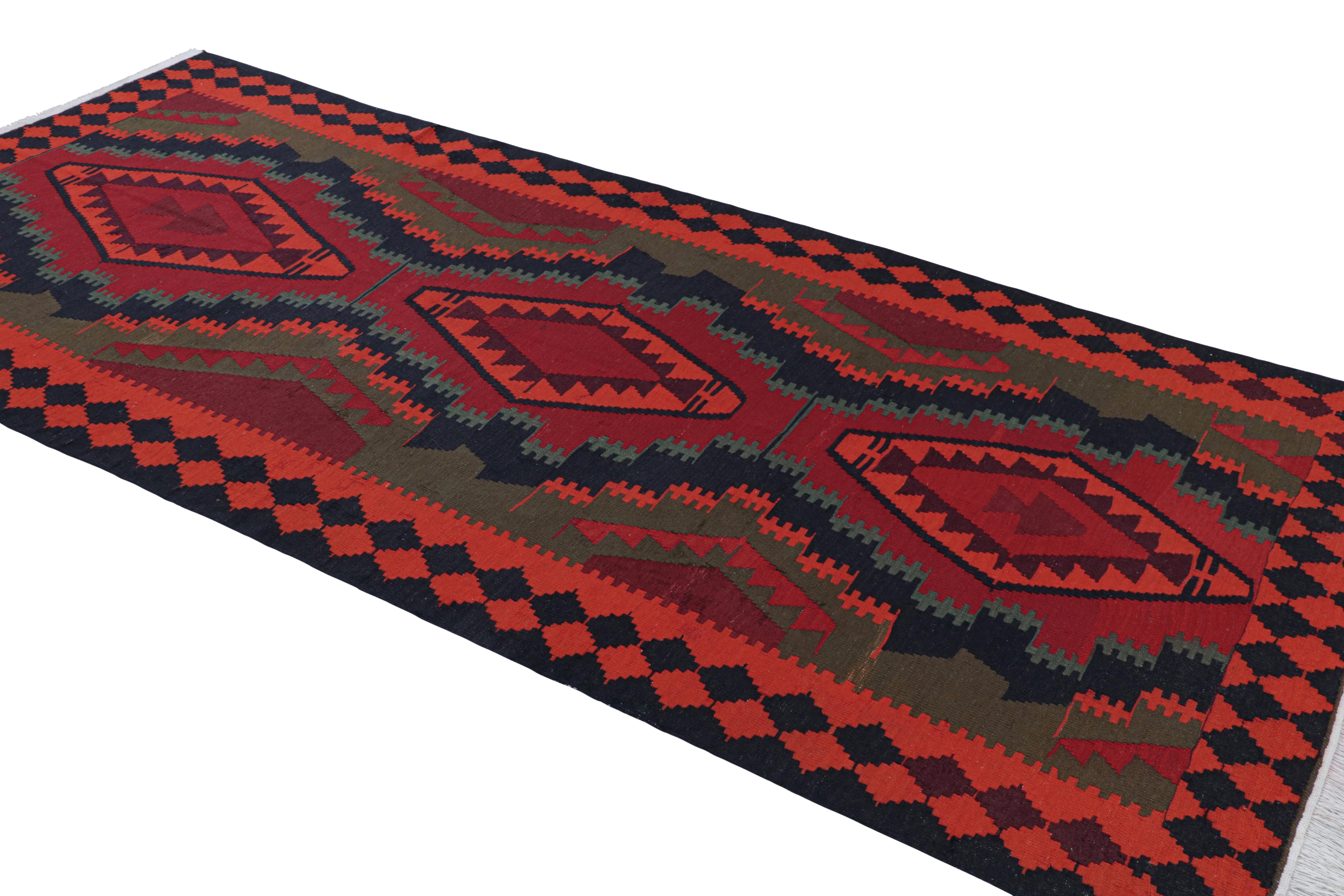 Geometrisch gestreifter Off-White und grau-blauer Woll-Kilim-Teppich im Vintage-Stil (Handgeknüpft) im Angebot