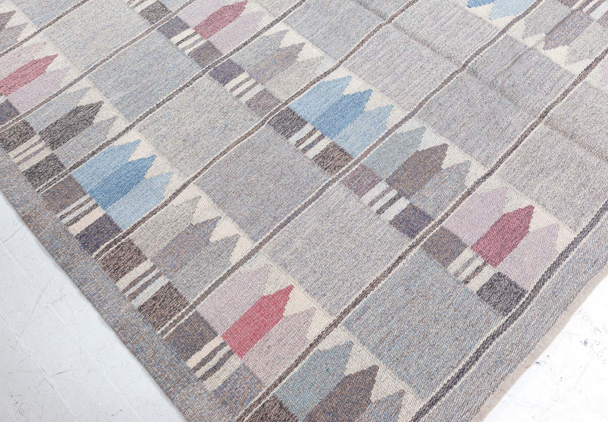 Wool Vintage Geometric Swedish Grey Rölakan by Kerstin Butler For Sale