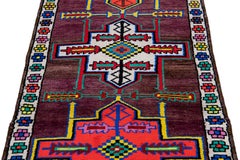 Vintage Geometric Turkish Handmade Purple Wool Runner