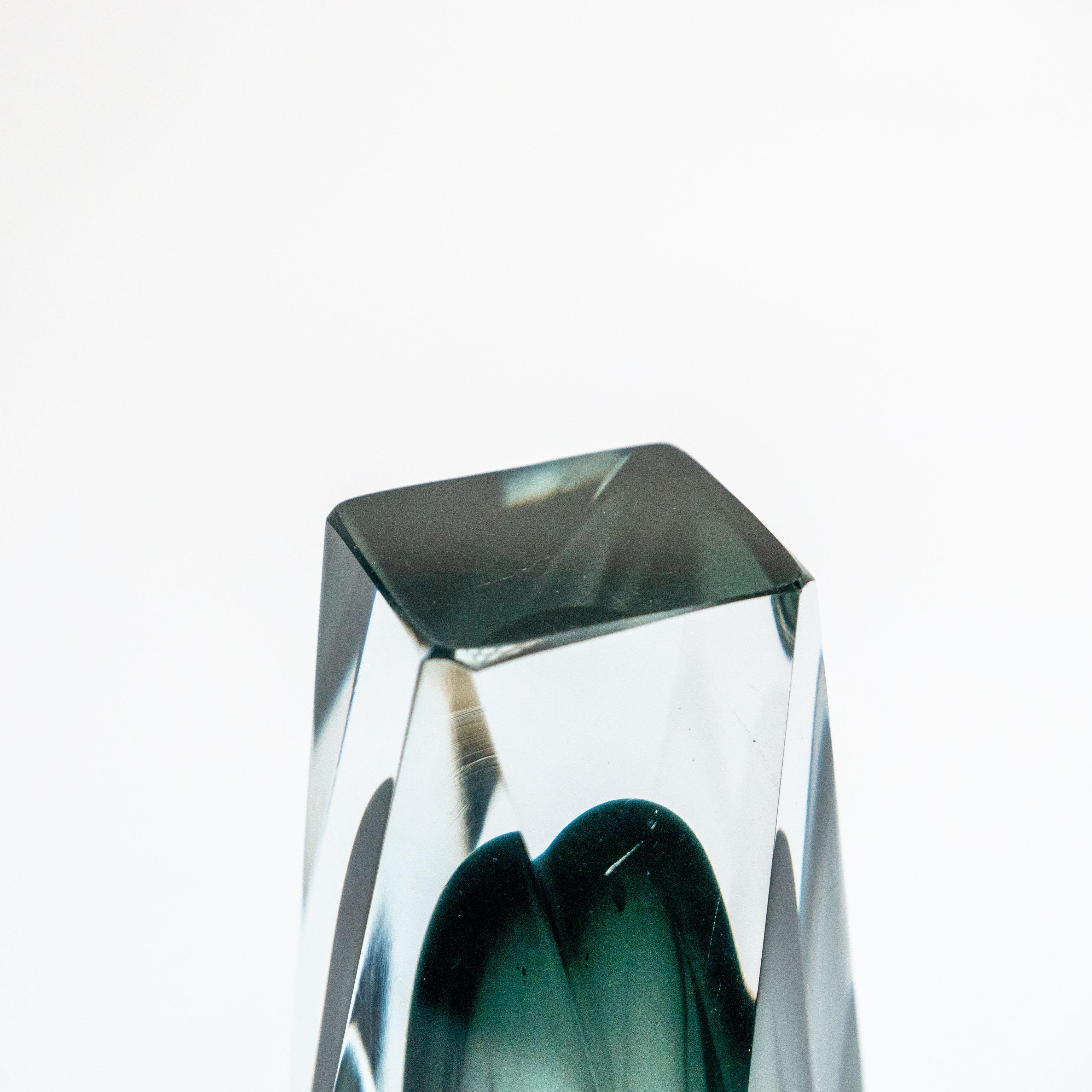 Verre de Murano Vase géométrique vintage en verre de Murano gris Sommerso, style Flavio Poli en vente