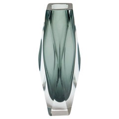 Vintage Geometric Vase in Grey "Sommerso" Murano Glass, Flavio Poli Style