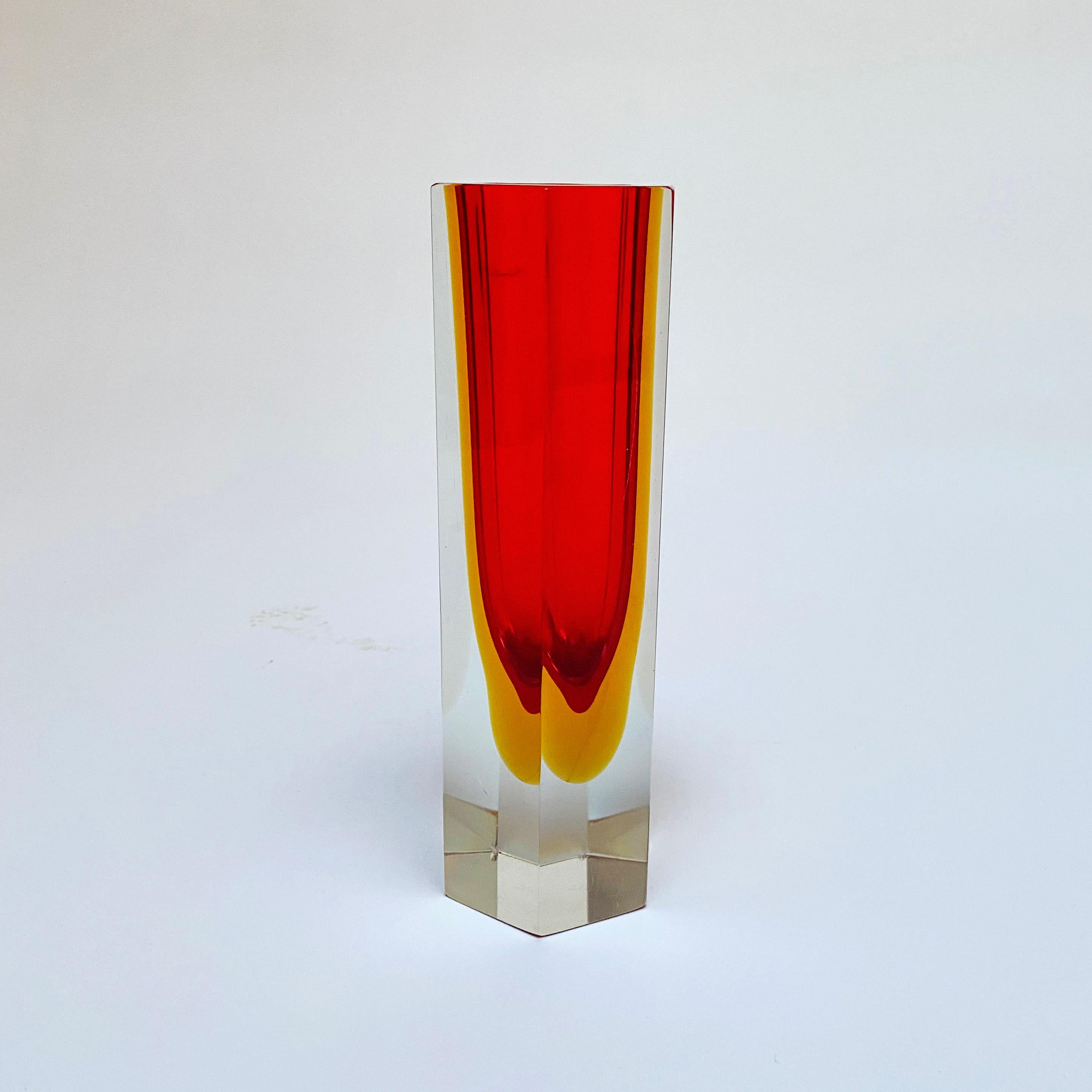 Mid-Century Modern Vintage Geometric Vase in Massive Red 