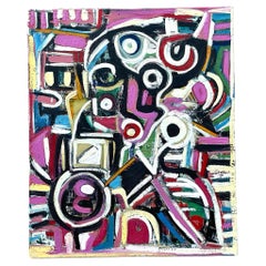 Vintage Geometric Vibrant Terry J Frid Oil on Canvas