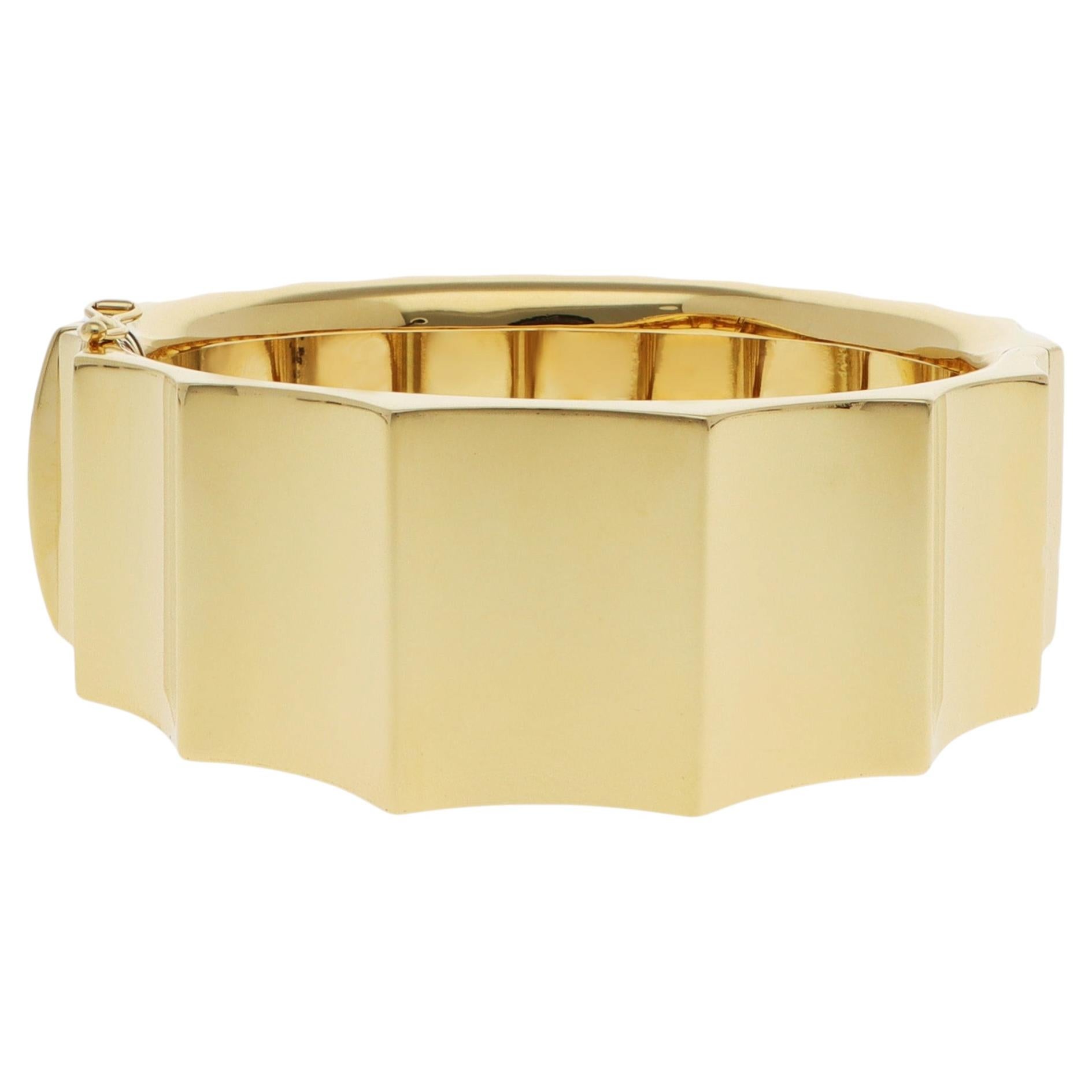 Vintage Geometric Wide Bangle in Yellow Gold
