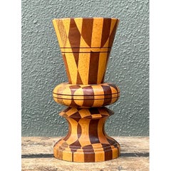 Vintage Geometric Wood Marquetry Vase