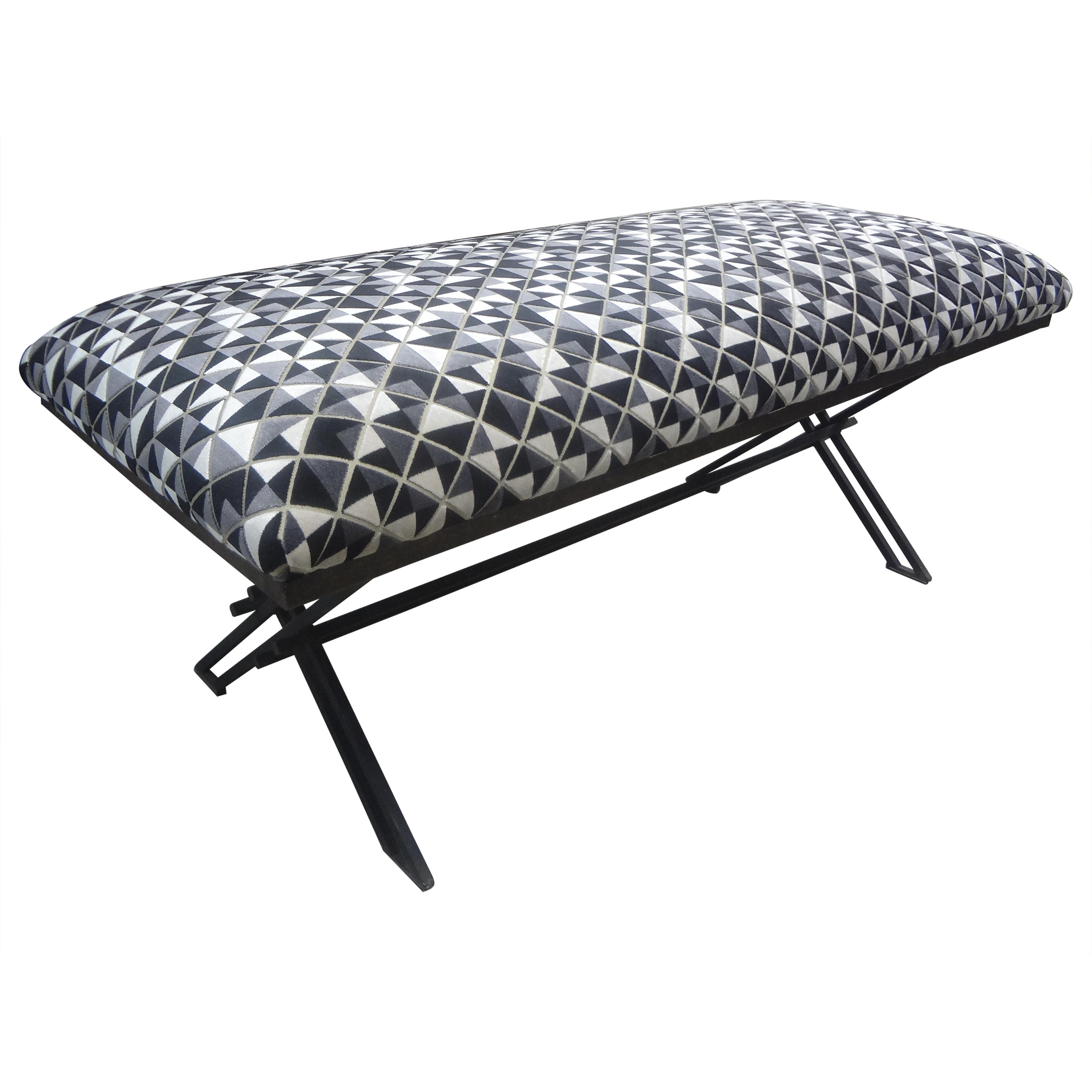 Mid-Century Modern Vintage Geometric Wrought Iron Bench For Sale