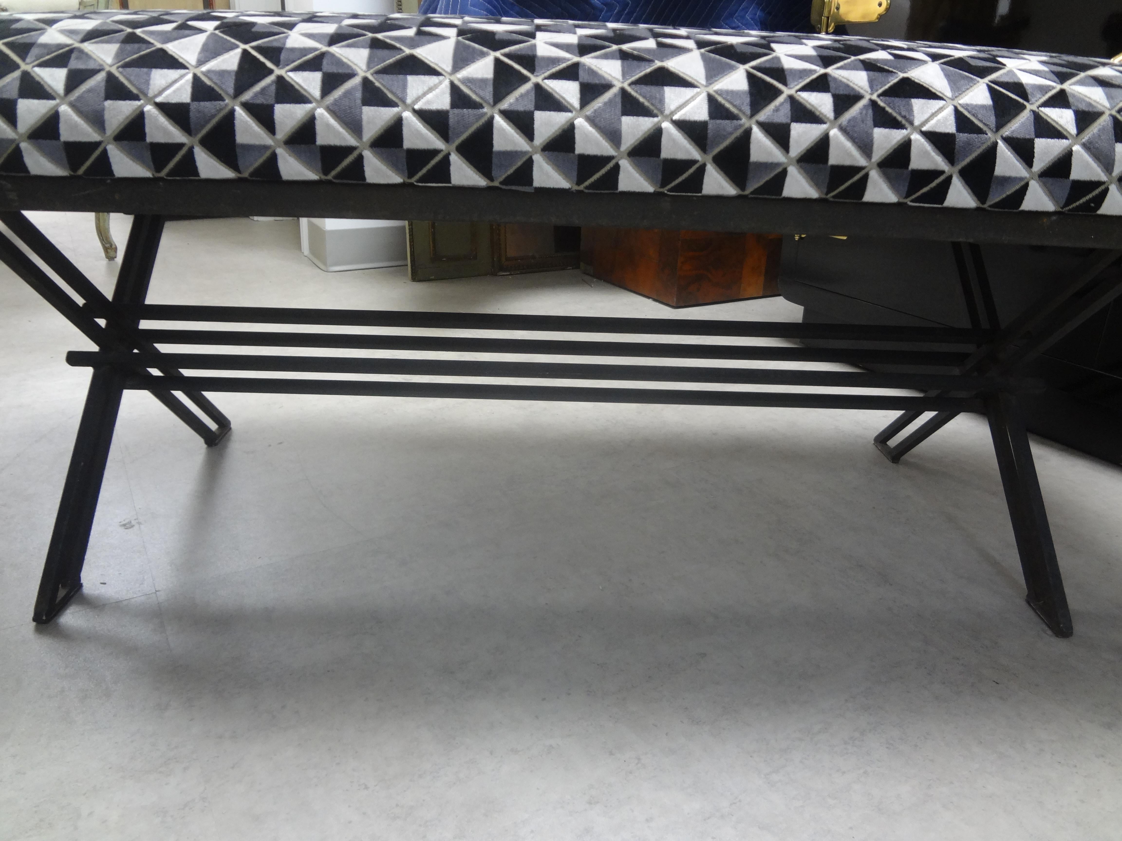 Vintage Geometric Wrought Iron Bench In Good Condition For Sale In Houston, TX