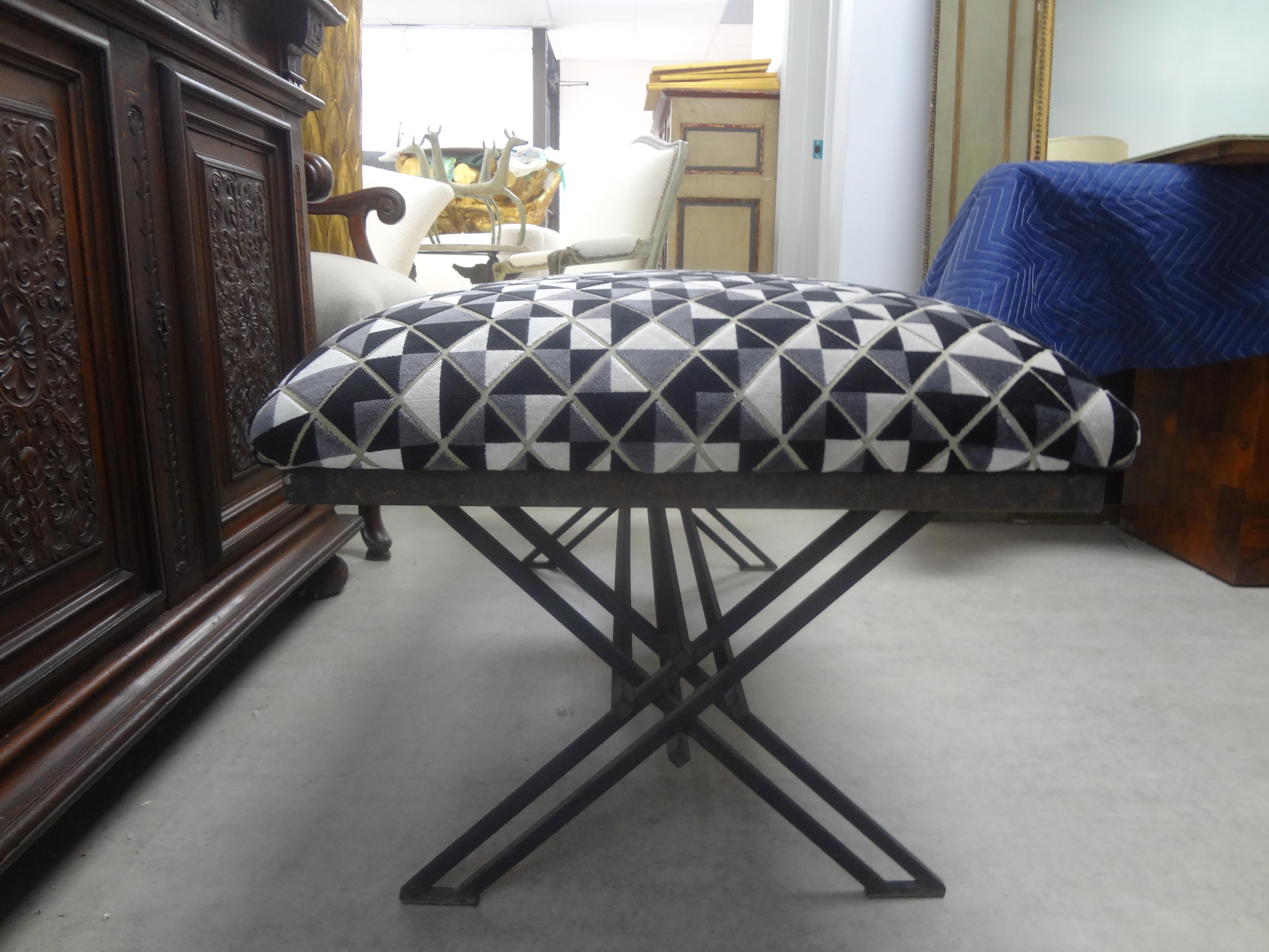 Mid-20th Century Vintage Geometric Wrought Iron Bench For Sale