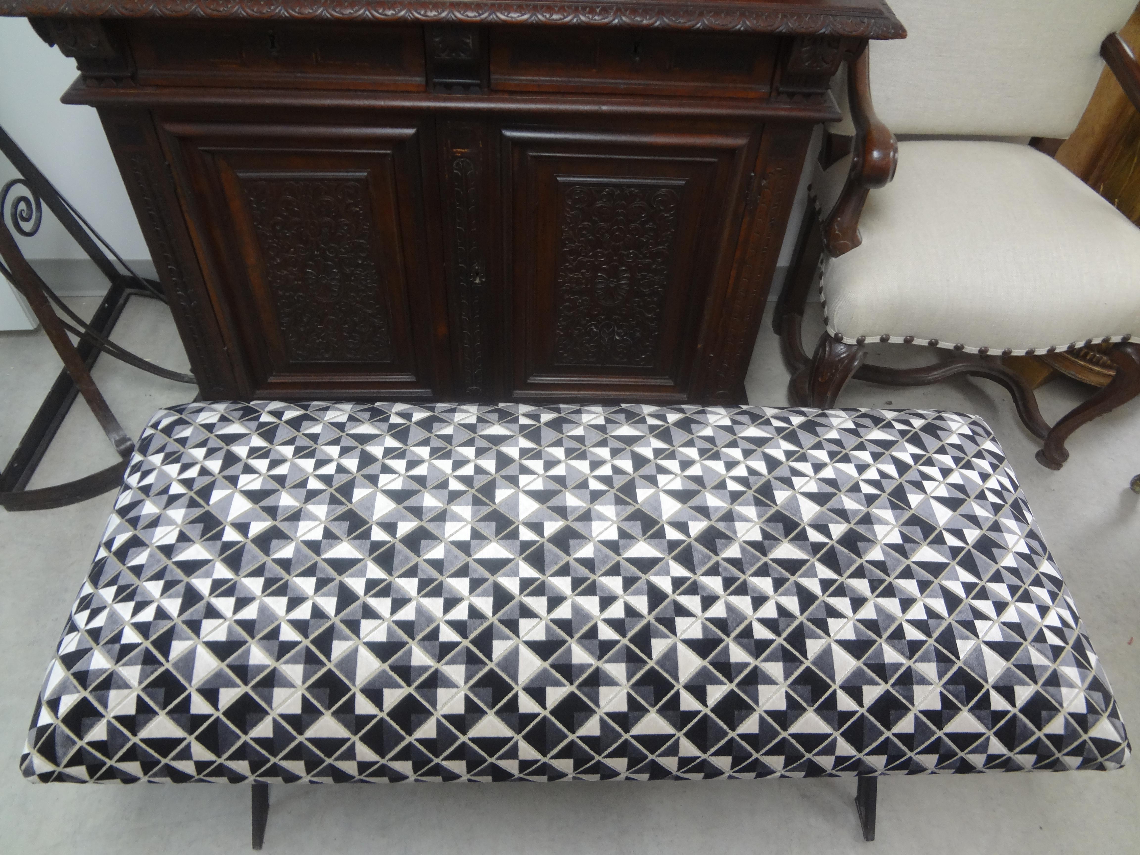 Vintage Geometric Wrought Iron Bench For Sale 2