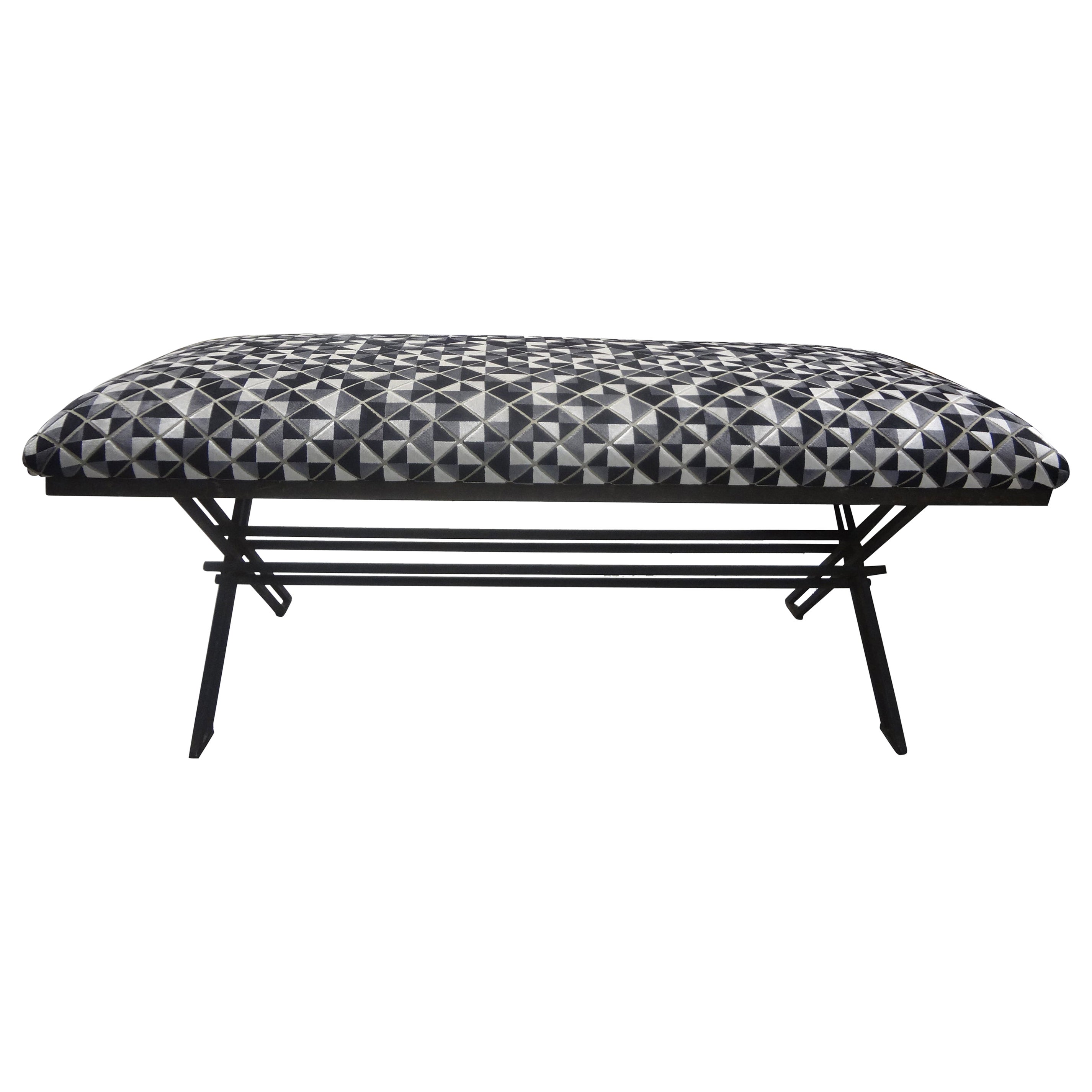 Vintage Geometric Wrought Iron Bench