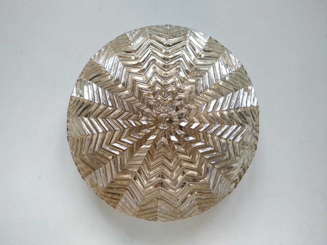 Mid-20th Century Vintage Geometric Zigzag Amber Glass Ceiling or Wall Light Flushmount, 1960s