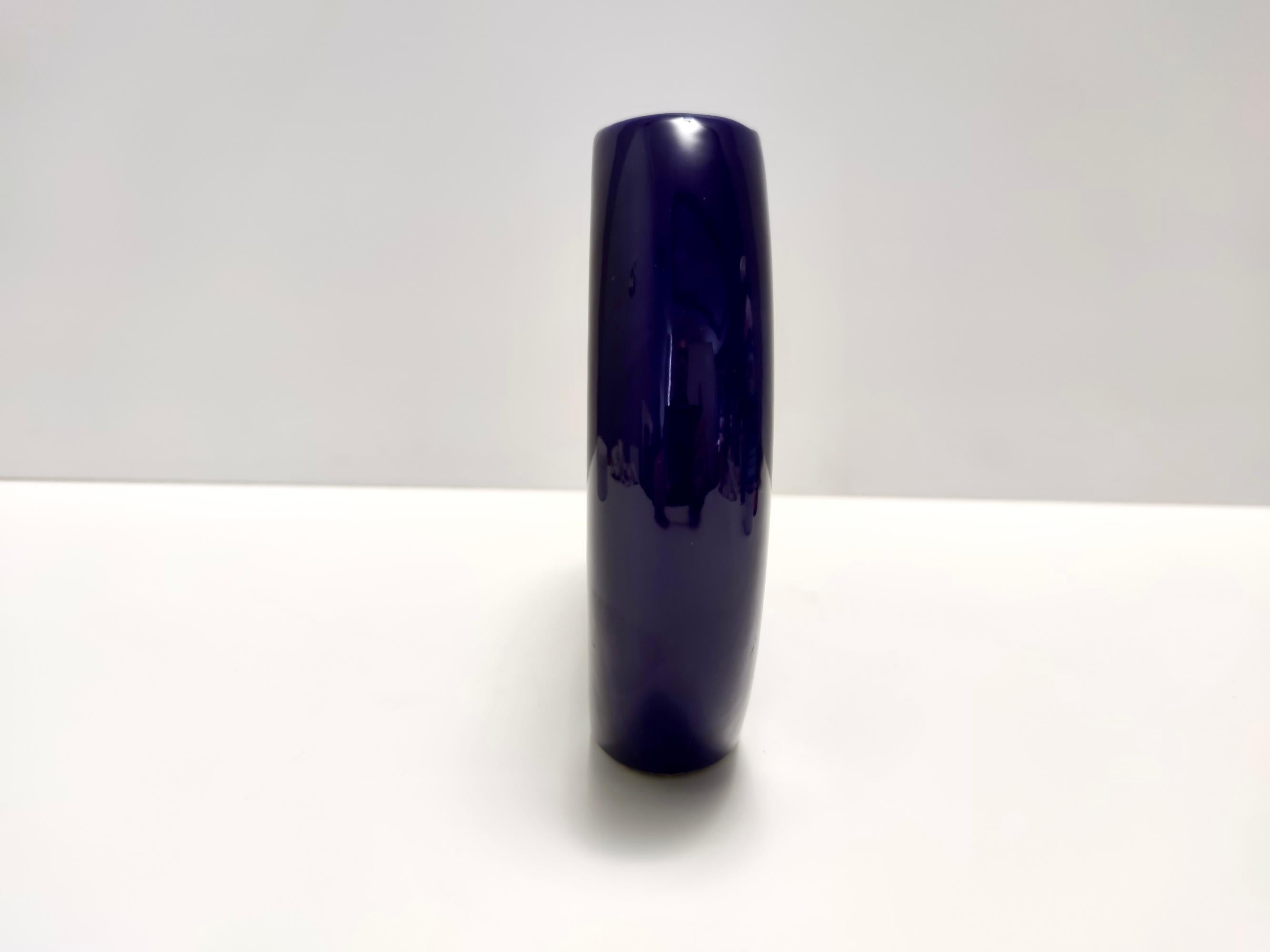 Vase géométrique bleu émaillé vintage de Pietro Arosio pour Parravicini, Italie Excellent état - En vente à Bresso, Lombardy
