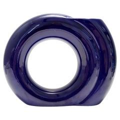 Jarrón geométrico vintage esmaltado en azul de Pietro Arosio para Parravicini, Italia