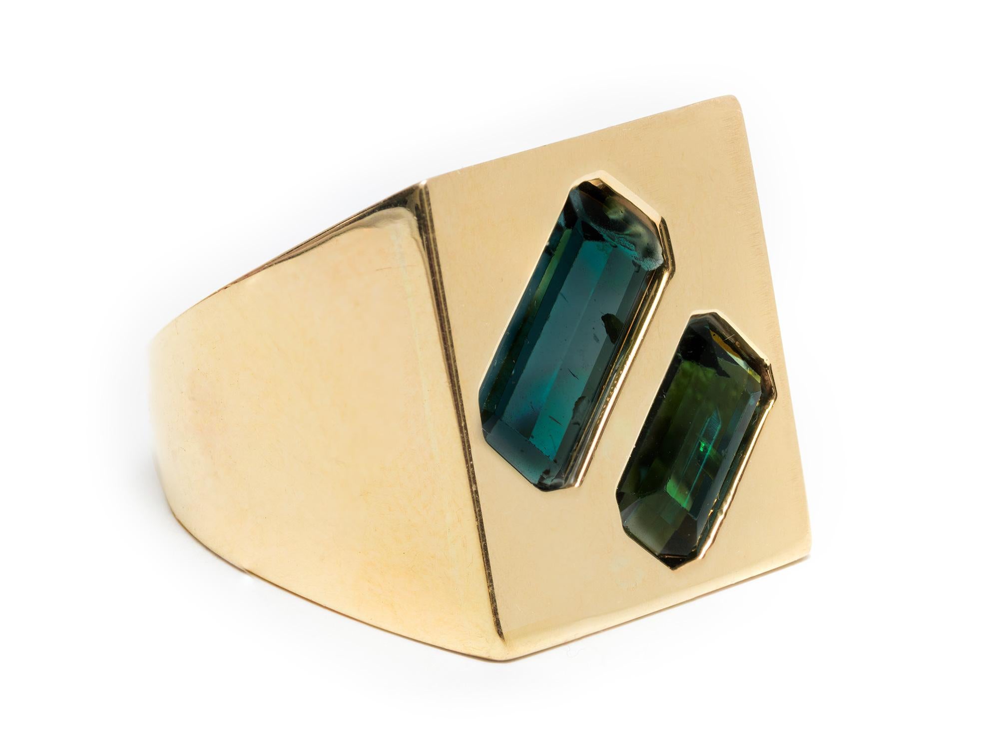 Emerald Cut Vintage Geometrical Tourmaline Ring For Sale