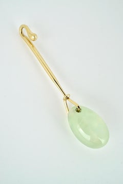 Vintage Georg Jensen 18 Karat Yellow Gold Prehnite Dew Drop Pendant, Torun