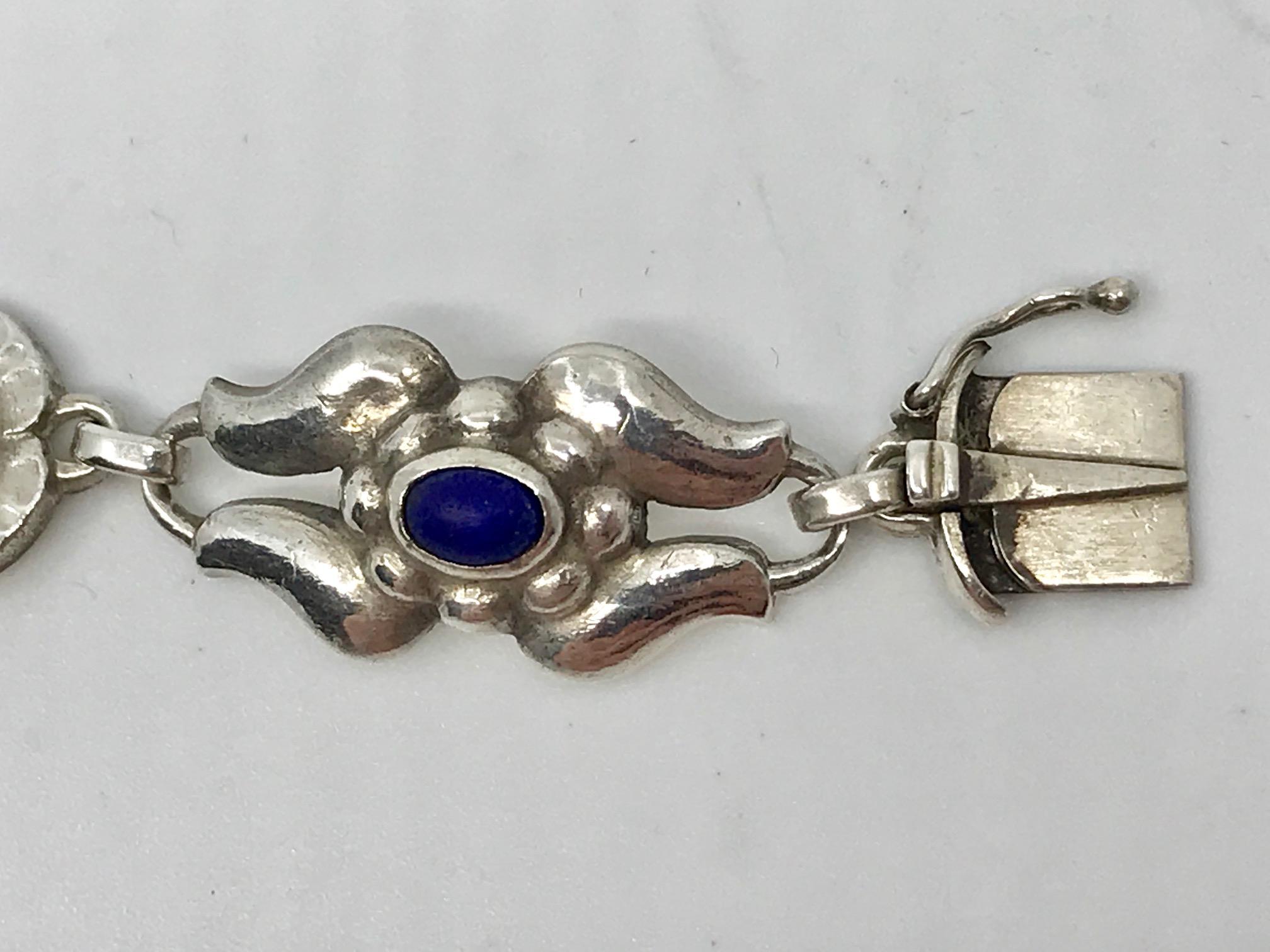 Oval Cut Vintage Georg Jensen Bracelet #18 Lapis Lazuli