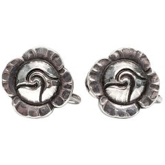 Vintage Georg Jensen Denmark Sterling Silver Flower Screwback Earrings