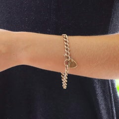 Vintage Georg Jensen Flat Curb Heart Lock Charm Bracelet in 9k Rose Gold