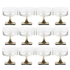 Vintage Georg Jensen for Rosenthal Crystal Berlin/Linear Smoke Sherbet Set 12
