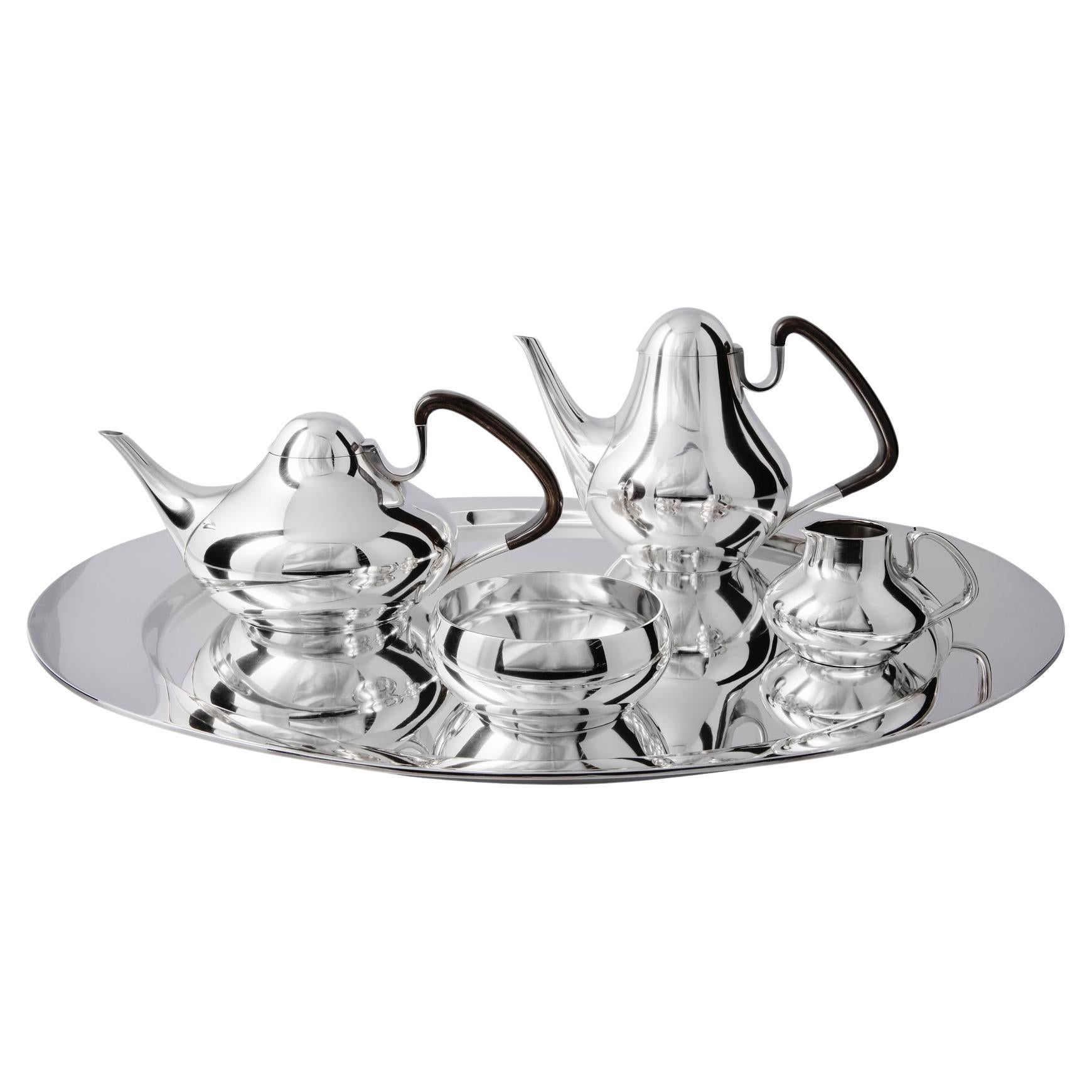 Vintage Georg Jensen Henning Koppel Tea & Coffee Set on Tray 1017 - 12-333 For Sale