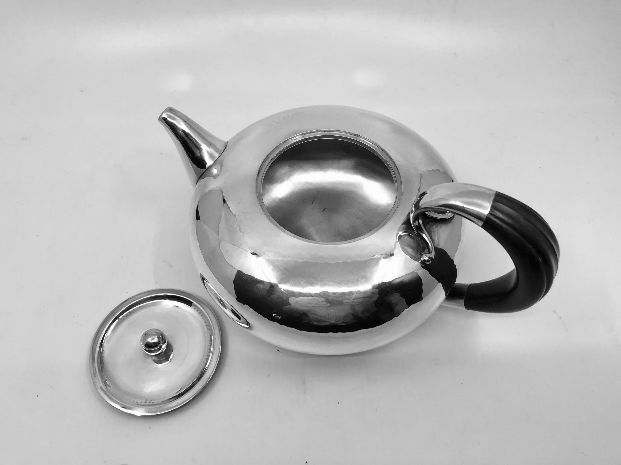Hammered Vintage Georg Jensen Johan Rohde Tea Set #787 For Sale