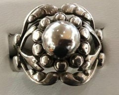 Vintage Georg Jensen Moonlight Blossom #10 Ball Sterling Silver Ring Estate Find