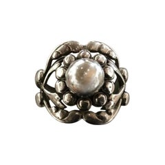 Vintage Georg Jensen Moonlight Blossom #10 Ball Sterling Silber Ring Estate Find