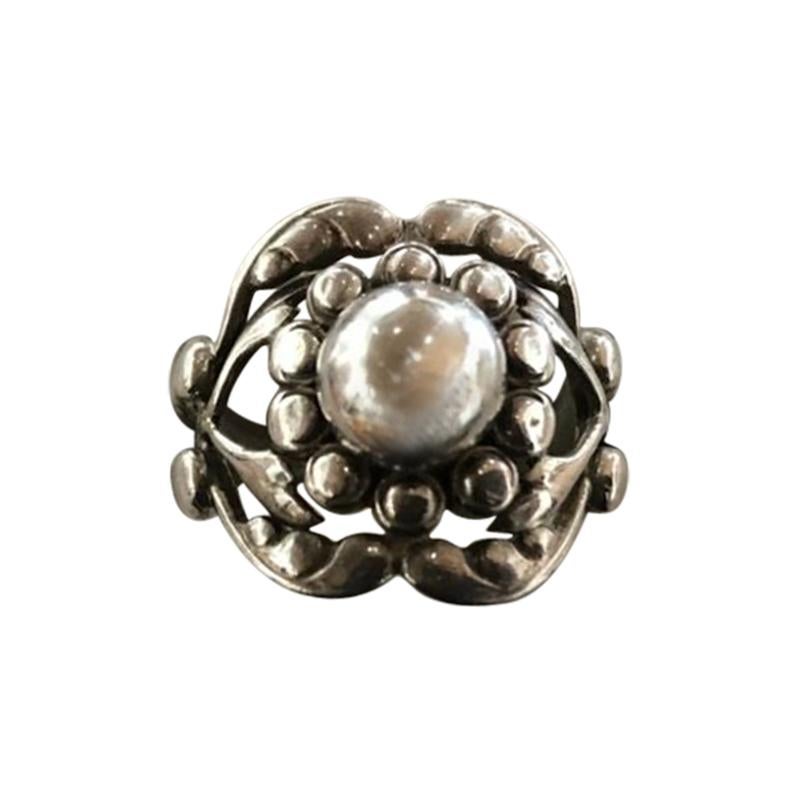 Vintage Georg Jensen Moonlight Blossom #10 Ball Sterling Silver Ring Estate Find For Sale