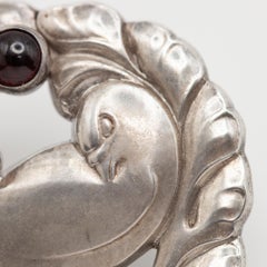 Vintage Georg Jensen No. 123 Sterling Dove Brooch with Cabochon Garnet