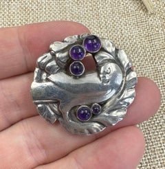 Vintage Georg Jensen Rare Amethyst Dove Brooch 165 Denmark Kristian Mohl-Hansen