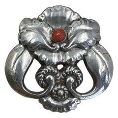 Vintage Georg Jensen Rare Coral Sterling Silver Orchid Flower Brooch Number 97