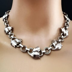 Vintage Georg Jensen Sterling 925 Silver Denmark 100A Tulip 17" Necklace 54.57g