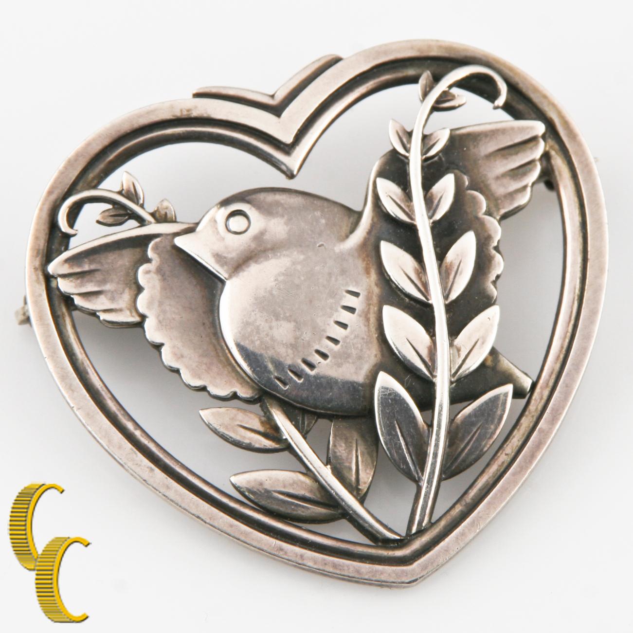 Modern Vintage Georg Jensen Sterling Silver Dove and Olive Branch Pin #239 For Sale