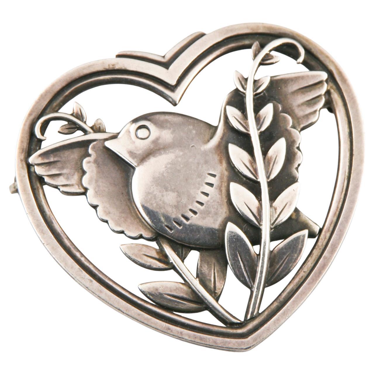 Vintage Georg Jensen Sterling Silver Dove and Olive Branch Pin #239