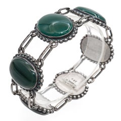 Vintage Georg Jensen Sterling Silver Green Agate Link Bracelet No. 25A