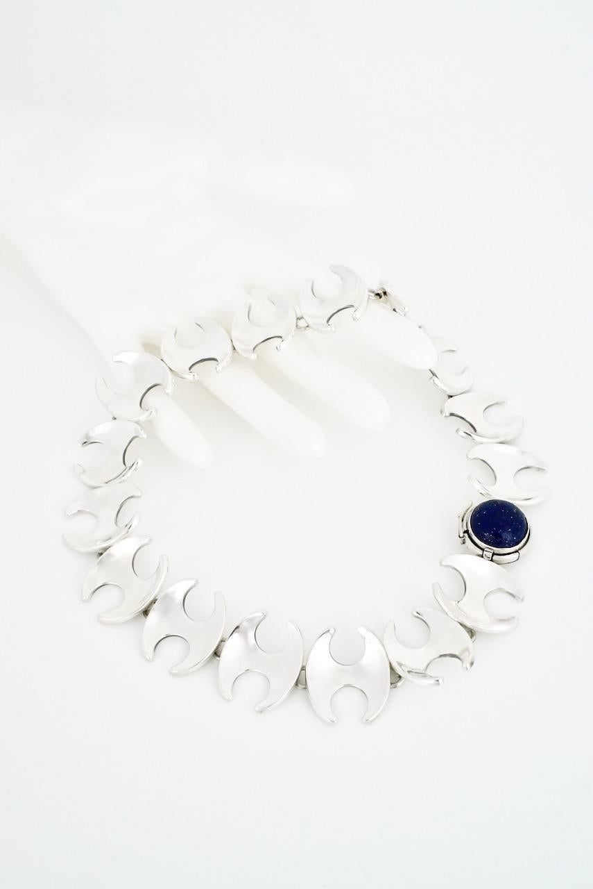 Vintage Georg Jensen Sterling Silver Lapis Necklace 130B Henning Koppel In Good Condition For Sale In Sydney, NSW