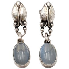 Retro Georg Jensen Sterling Silver Moonstone Drop Earrings, Number 17