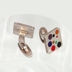 Gemelli vintage Georg Jensen in argento sterling con smalto multicolore in stile modernista