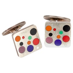 Gemelli vintage Georg Jensen in argento sterling con smalto multicolore in stile modernista