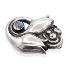 Vintage Georg Jensen Sterling Silver No. 100 Moonstone Tulip Brooch