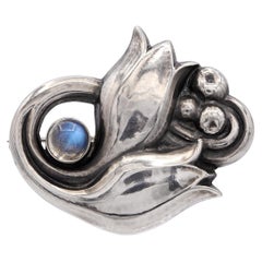Vintage Georg Jensen Sterling Silver No. 100 Moonstone Tulip Brooch