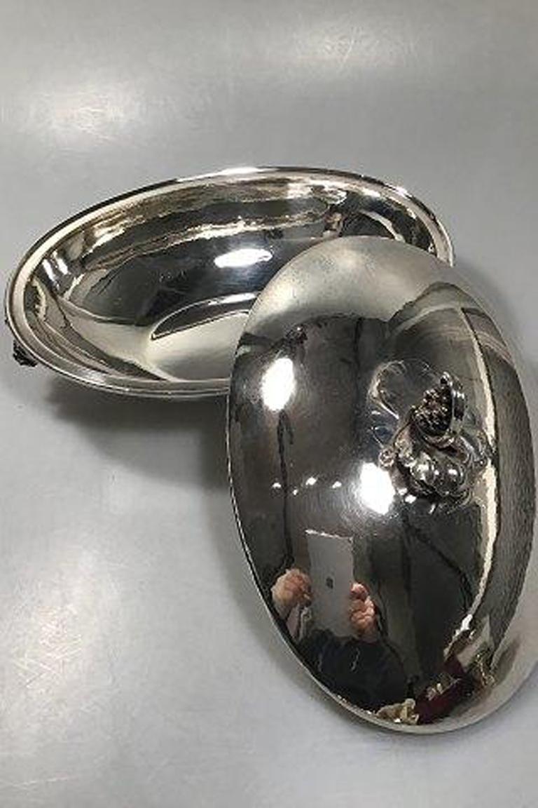 20th Century Vintage Georg Jensen Sterling Silver Oval Lidded Serving Dish No 408B For Sale