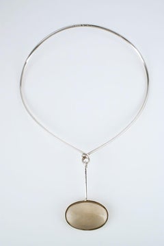 Vintage Georg Jensen Torun Sterling Rutilated Quartz Pendant Necklace Neck Ring