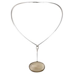 Vintage Georg Jensen Torun Sterling Rutilated Quartz Pendant Necklace Neck Ring