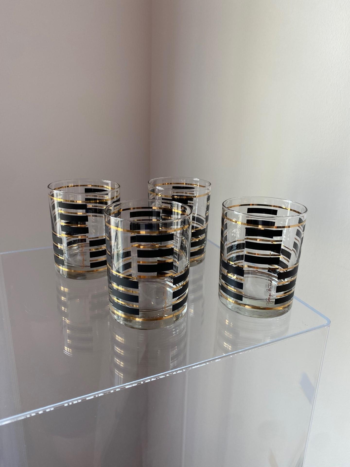 Mid-Century Modern Vintage George Briard Gold-Black Modernist Old Fashioned Glasses (Set of 4) For Sale