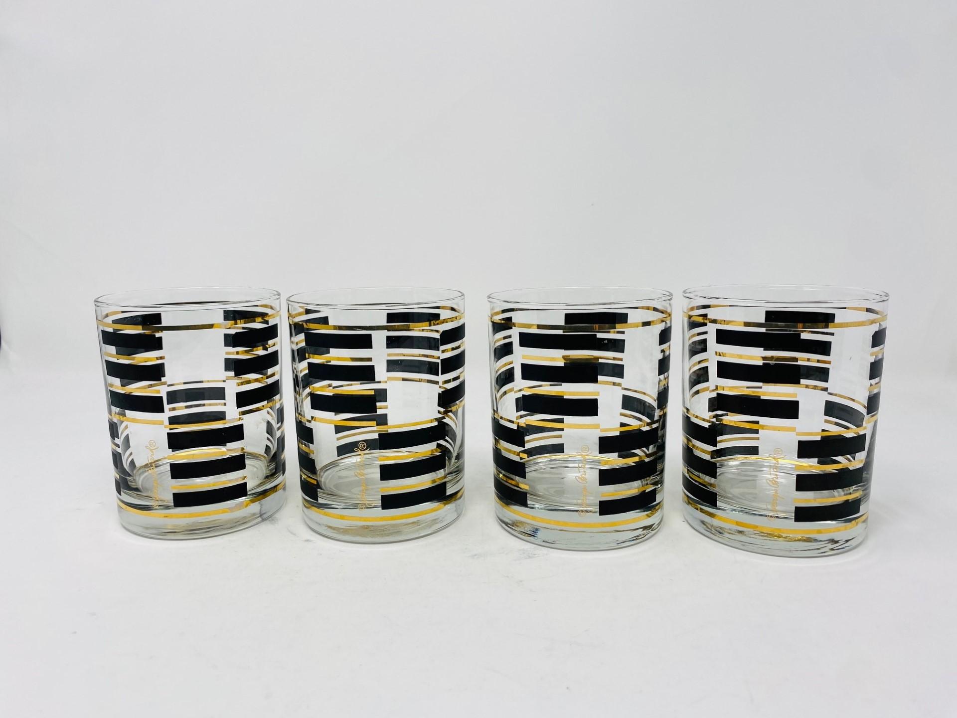 Vintage George Briard Gold-Black Modernist Old Fashioned Glasses (Set of 4) In Good Condition For Sale In San Diego, CA