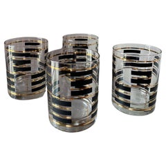 Vintage George Briard Modernistische Vintage-Gläser in Gold-Schwarz, Old Fashioned (Set von 4)