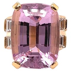 Vintage George Brooks Modernist 21.60 Carat Kunzite Diamond 18 Karat Gold Ring